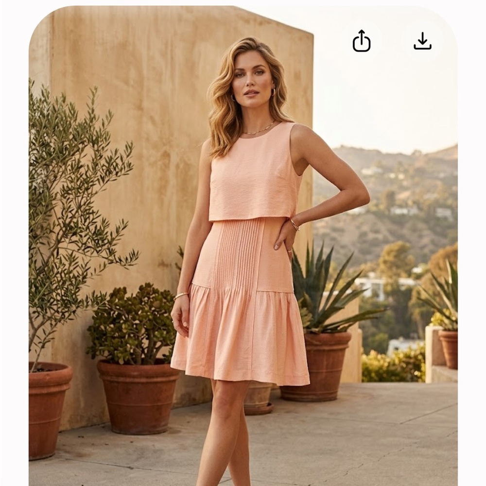 Armani Exchange Peach Tiered Midi Dress Size 4 Price $148